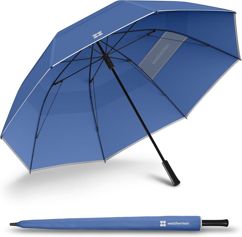 Umbrella - Golf Umbrella - Windproof Sports Umbrella Resists Up to 55 MPH Winds - Available in 2 Sizes and 5 Colors